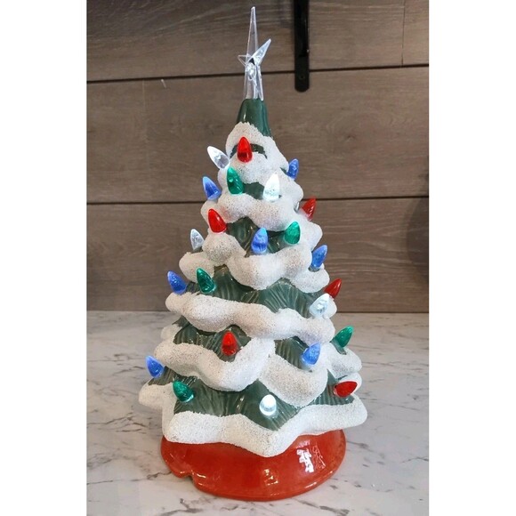 Ceramic Lighted Christmas Tree Flocked 10" Battery Operated 2016 MerchSource LLC - Picture 4 of 7